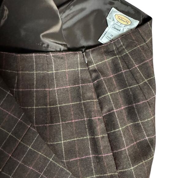 Talbots Brown and Pink Windowpane Plaid Wool Mini Skirt Size 10 Petite - Picture 4 of 8